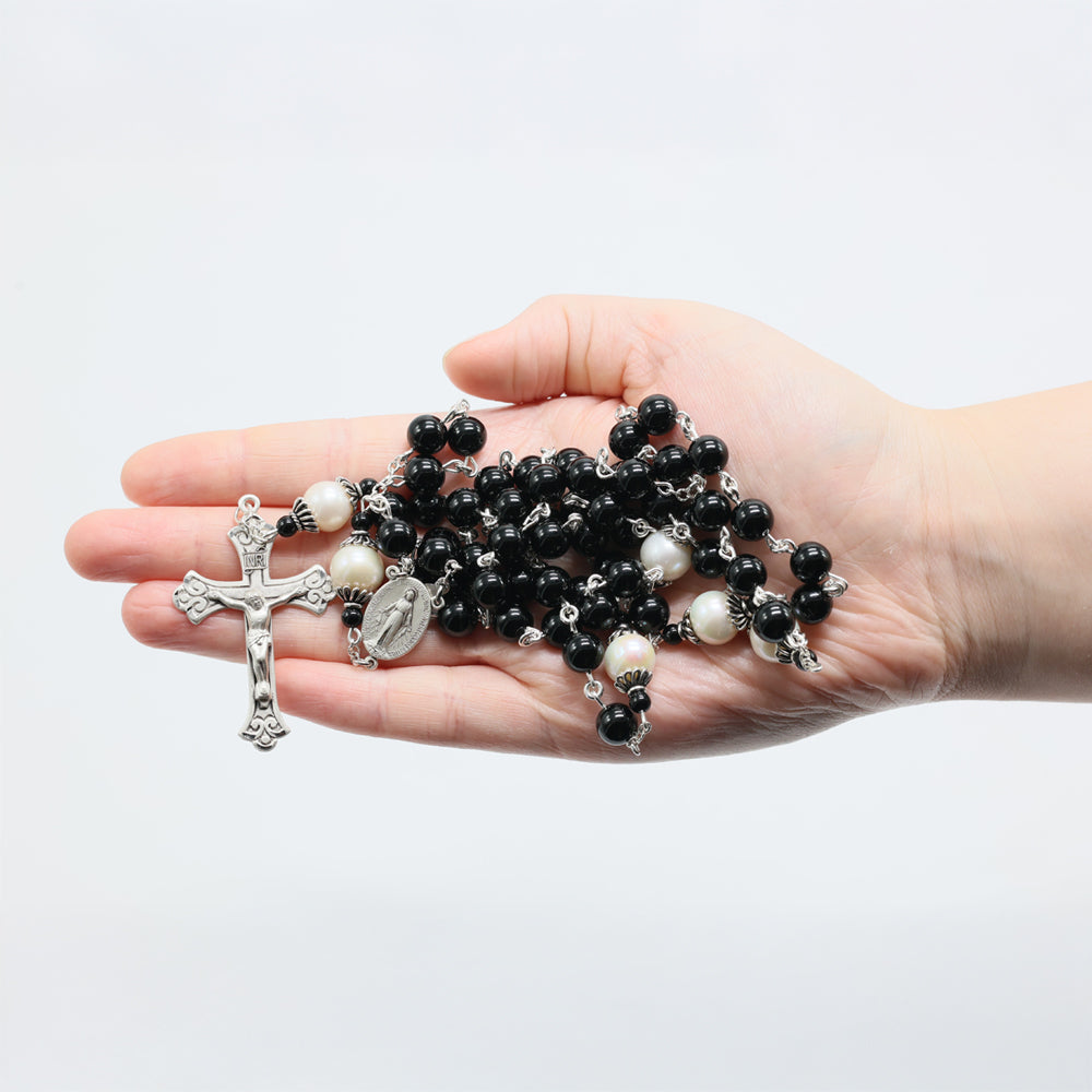 Black and White Onyx & Pearl- White for Grace and Purity, Black for Repentance