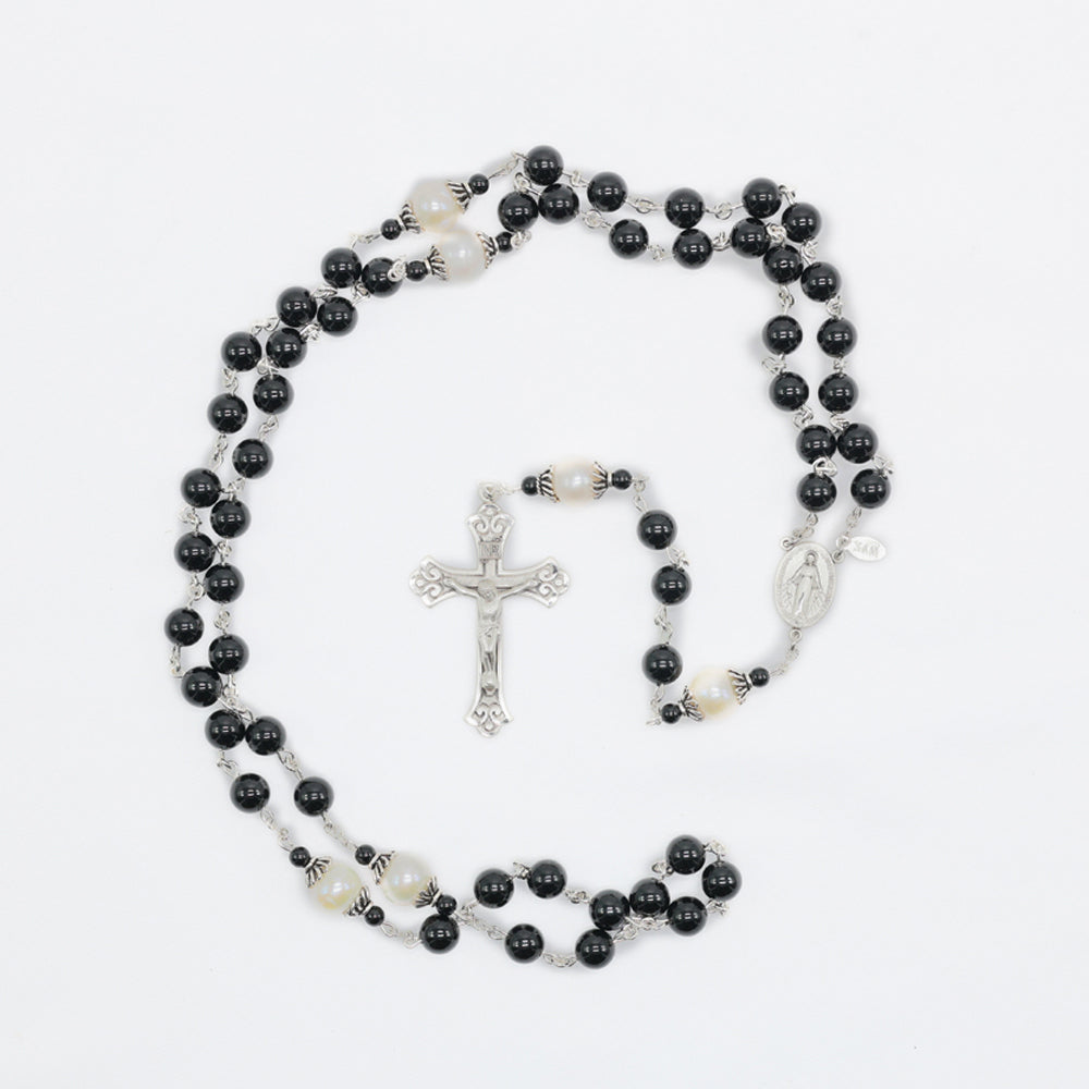 Black and White Onyx & Pearl- White for Grace and Purity, Black for Repentance