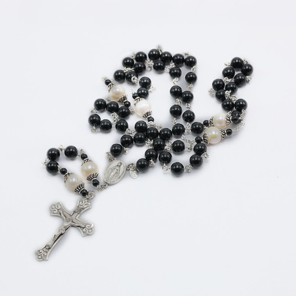 Black and White Onyx & Pearl- White for Grace and Purity, Black for Repentance