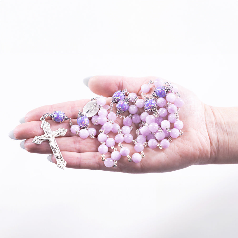 Pink Kunzite & Opal Rosary