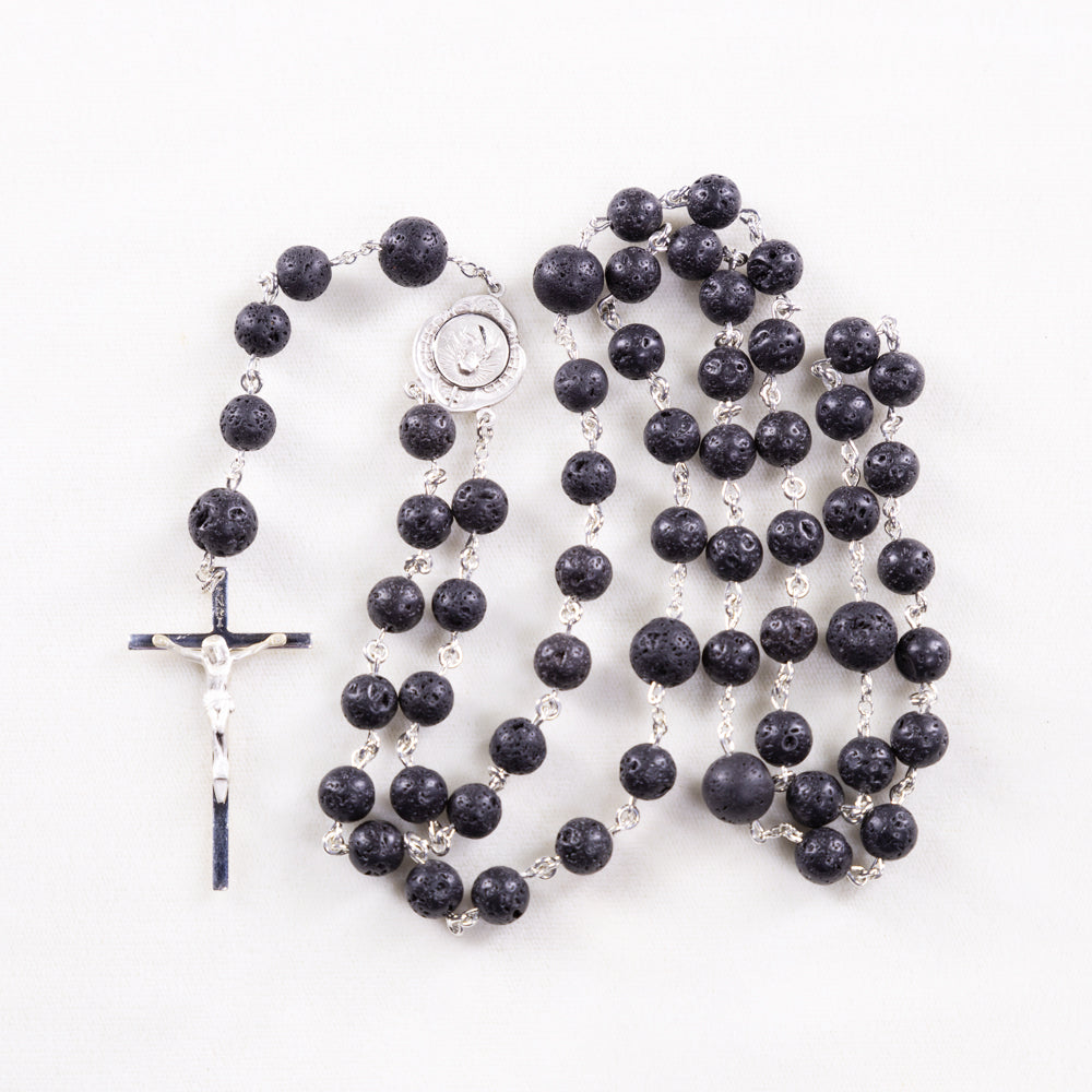 Rough Cut Lava Rock Mens Rosary