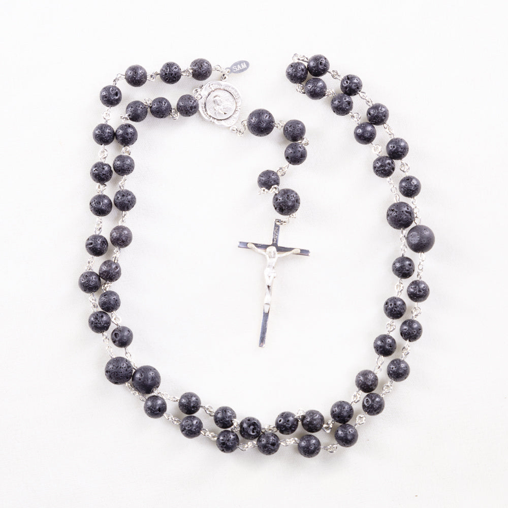 Rough Cut Lava Rock Mens Rosary