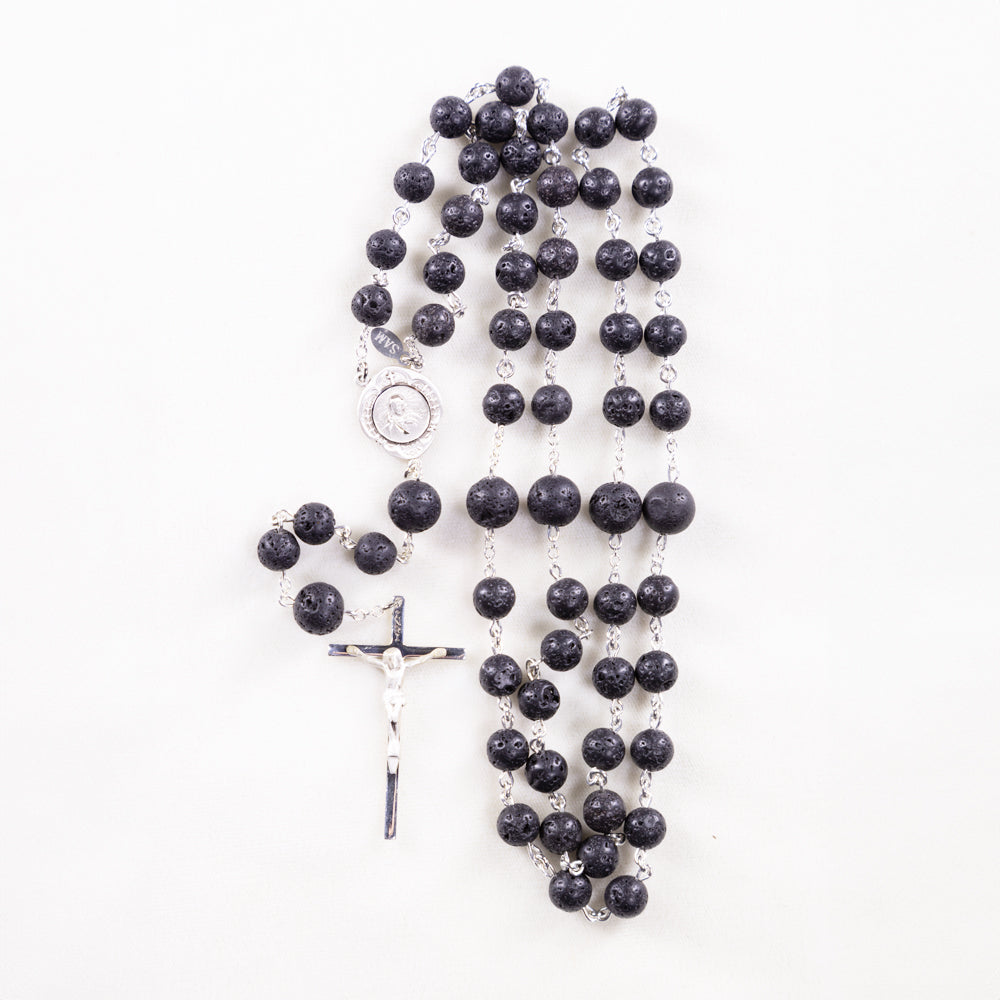 Rough Cut Lava Rock Mens Rosary
