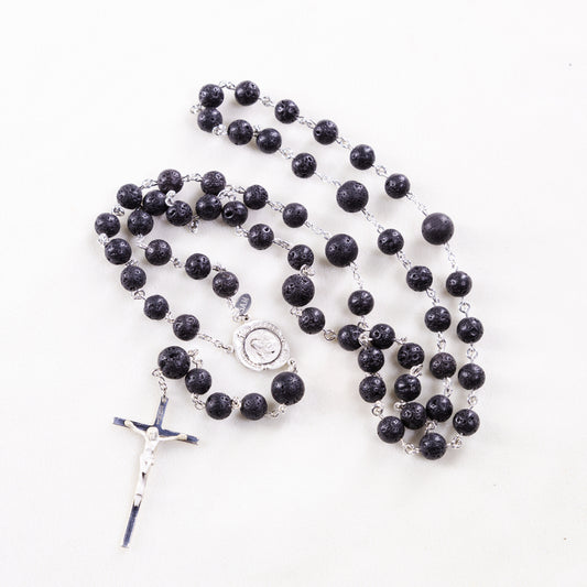 Rough Cut Lava Rock Mens Rosary