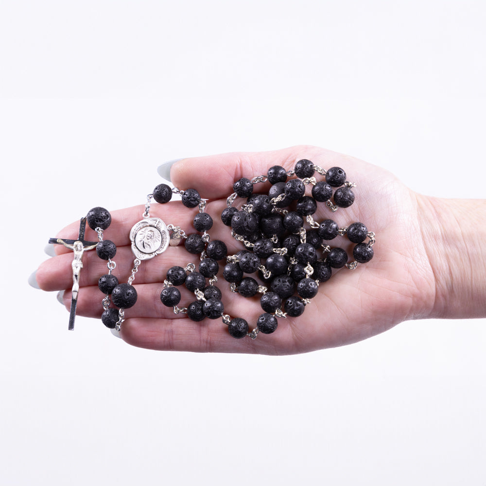 Rough Cut Lava Rock Mens Rosary