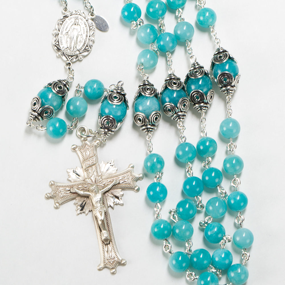 Catholic Women's Rosary Handmade with Amazonite Beads