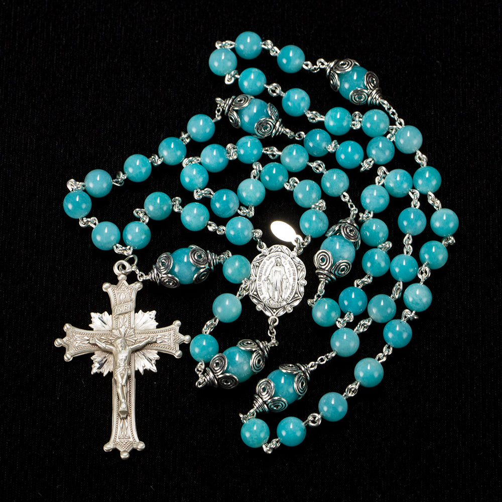 Catholic Women's Rosary Handmade with Amazonite Beads