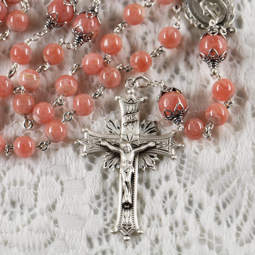 Catholic Women's Rosary - Pink Rhodochrosite