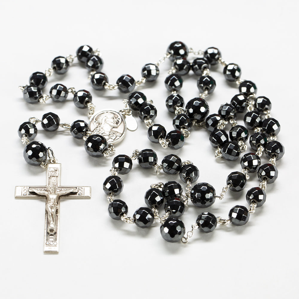 Hematite Crystal Rosary - Handmade Catholic Rosary for Men or Women - Sterling Silver Faceted Steel Gray Haematite Beads - Heirloom Rosaries