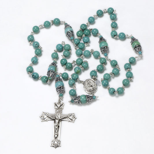 Catholic Women's Rosary made with Turquoise stones & sterling silver
