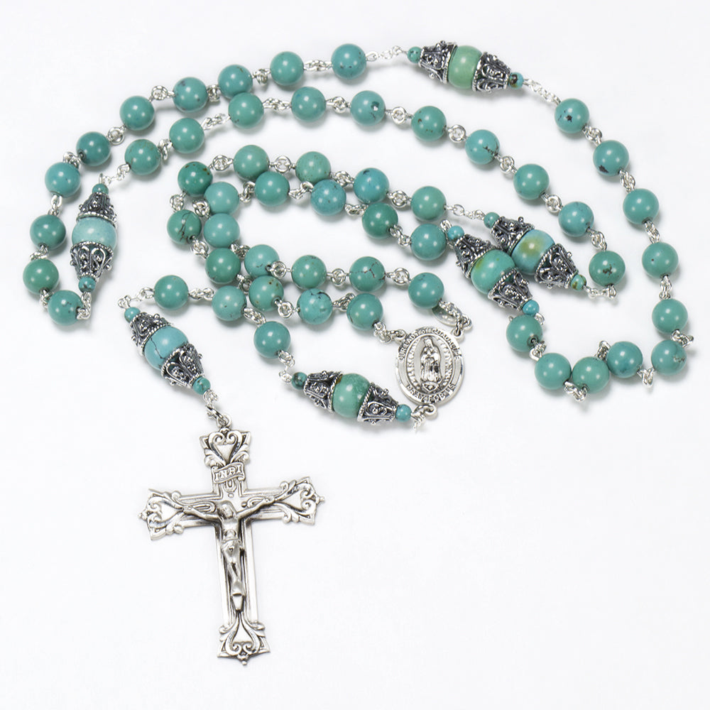 Catholic Women's Rosary made with Turquoise stones & sterling silver