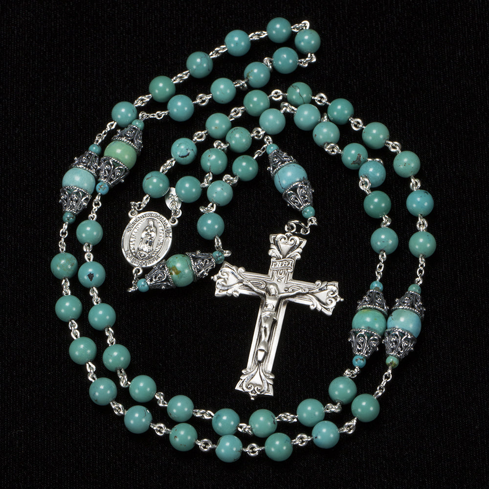 Catholic Women's Rosary made with Turquoise stones & sterling silver