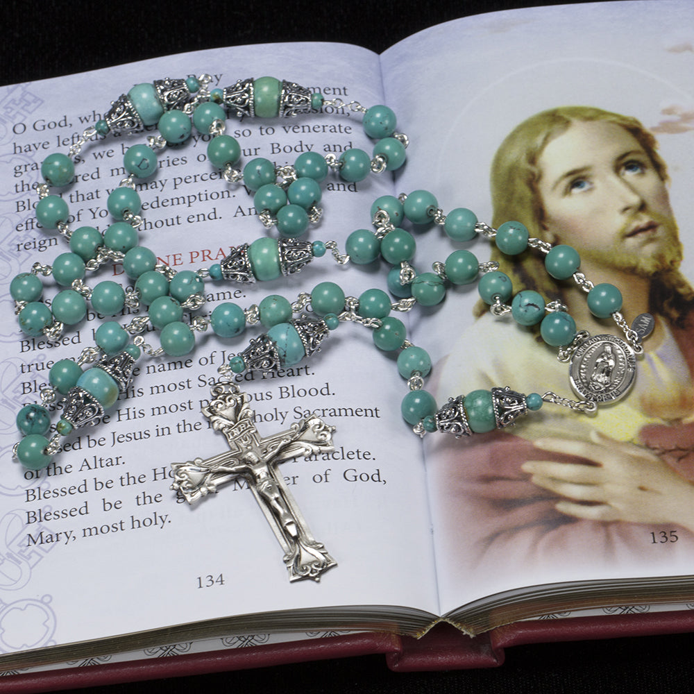 Catholic Women's Rosary made with Turquoise stones & sterling silver