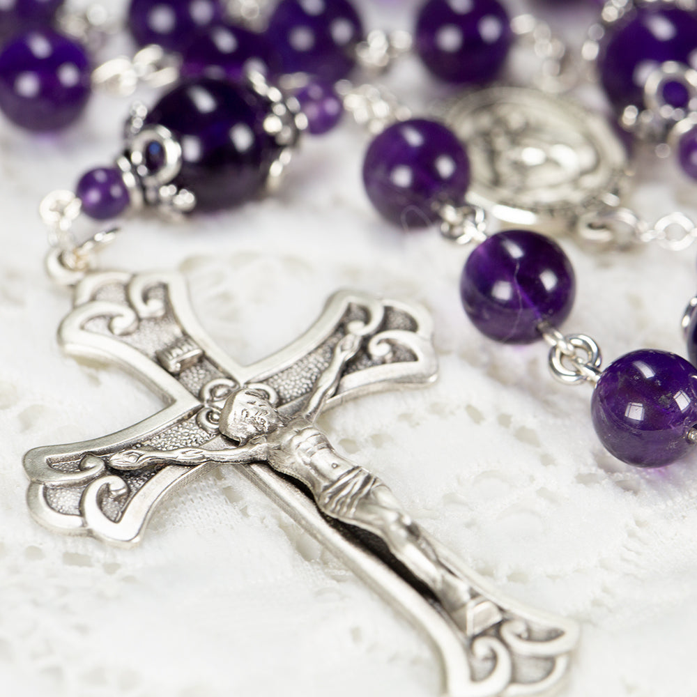 Catholic Womens Rosary Handmade with Amethyst Stones