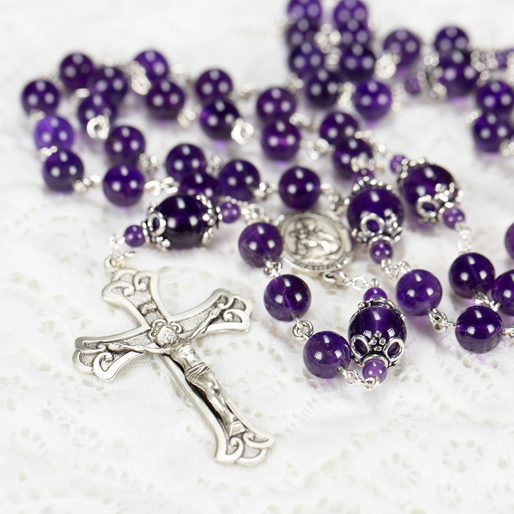 Catholic Womens Rosary Handmade with Amethyst Stones