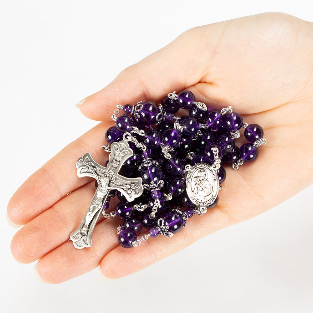 Catholic Womens Rosary Handmade with Amethyst Stones