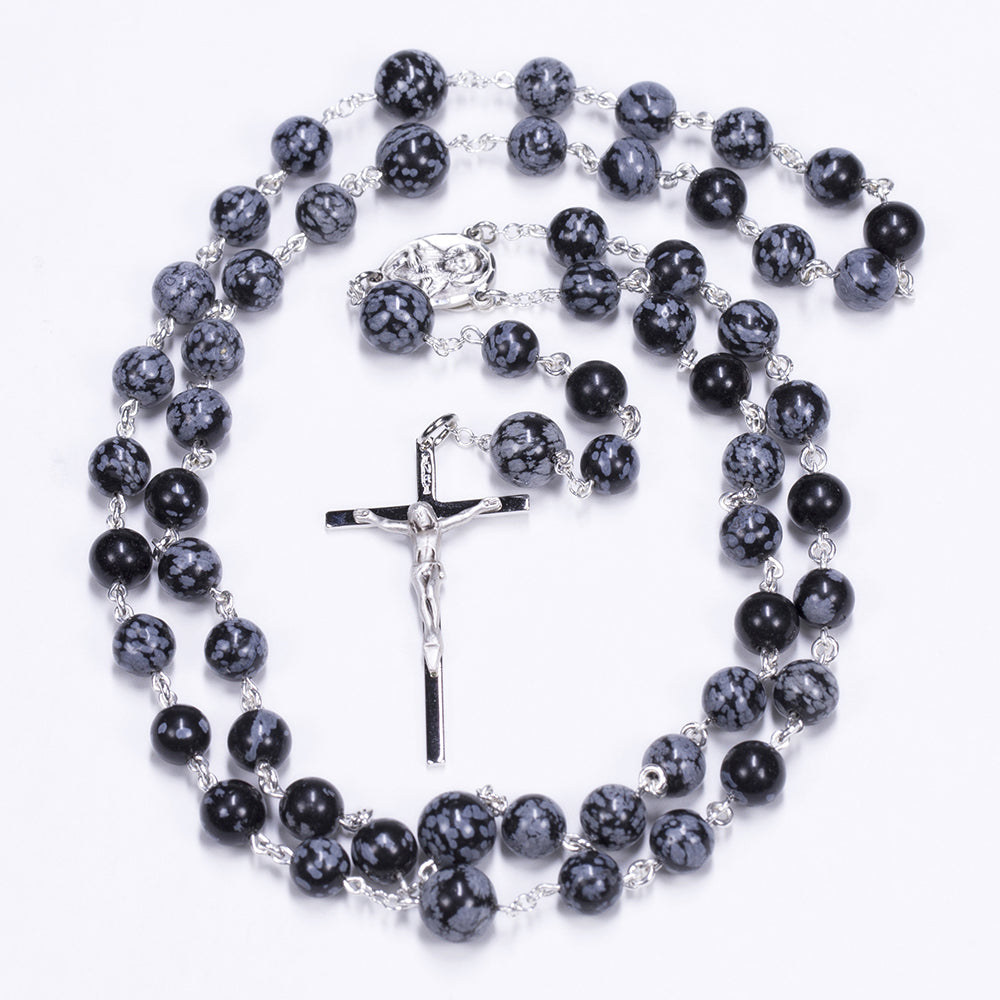 Men's Rosary handmade with Snowflake Obsidian Stones