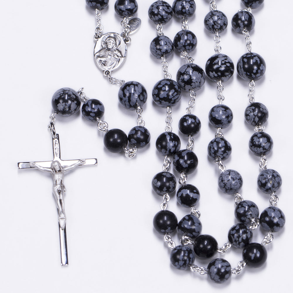 Men's Rosary handmade with Snowflake Obsidian Stones