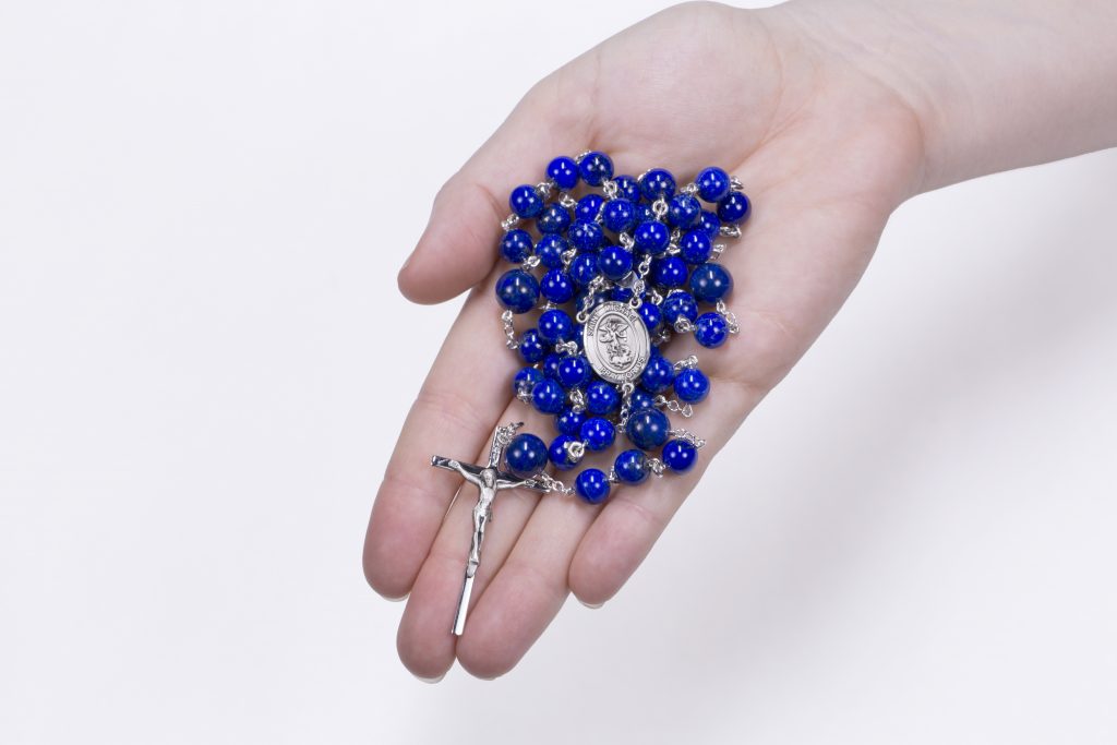 Handmade Men's Rosary with Blue Lapis stones and St Michael Center