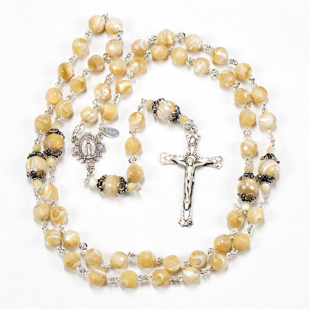 Catholic Women's Rosary Handmade with Natural Mother of Pearl Stones