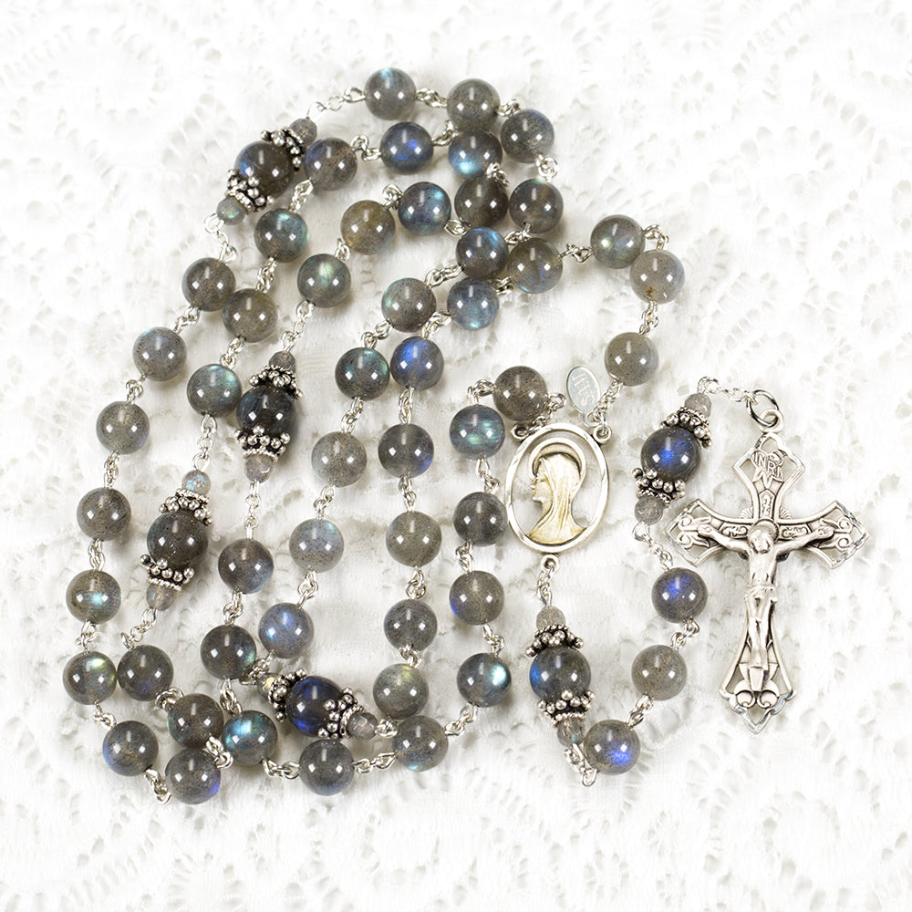 Catholic Rosary with Labradorite Stones