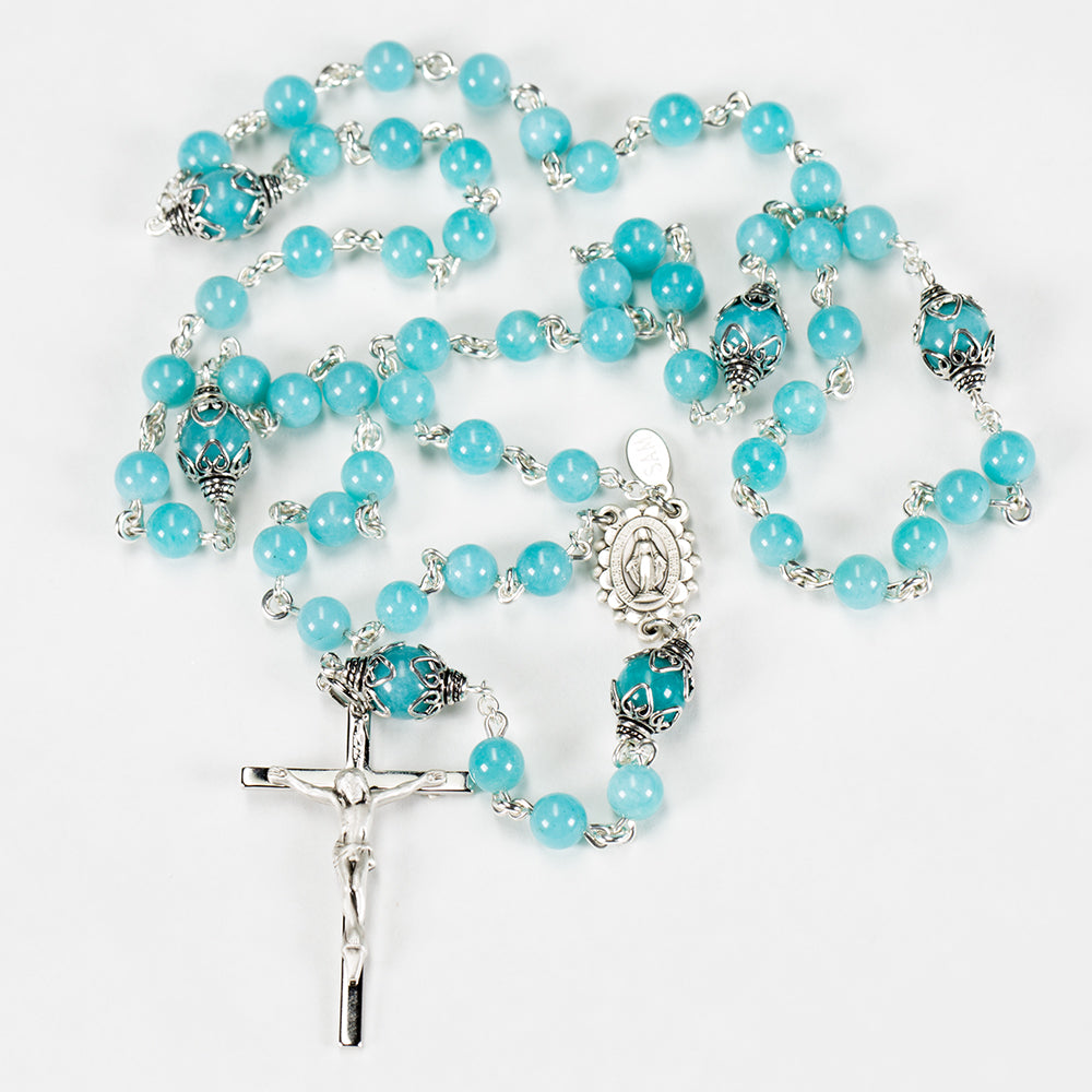 Catholic Rosary handmade with dainty, 6mm Amazonite Stones and Sterling Silver