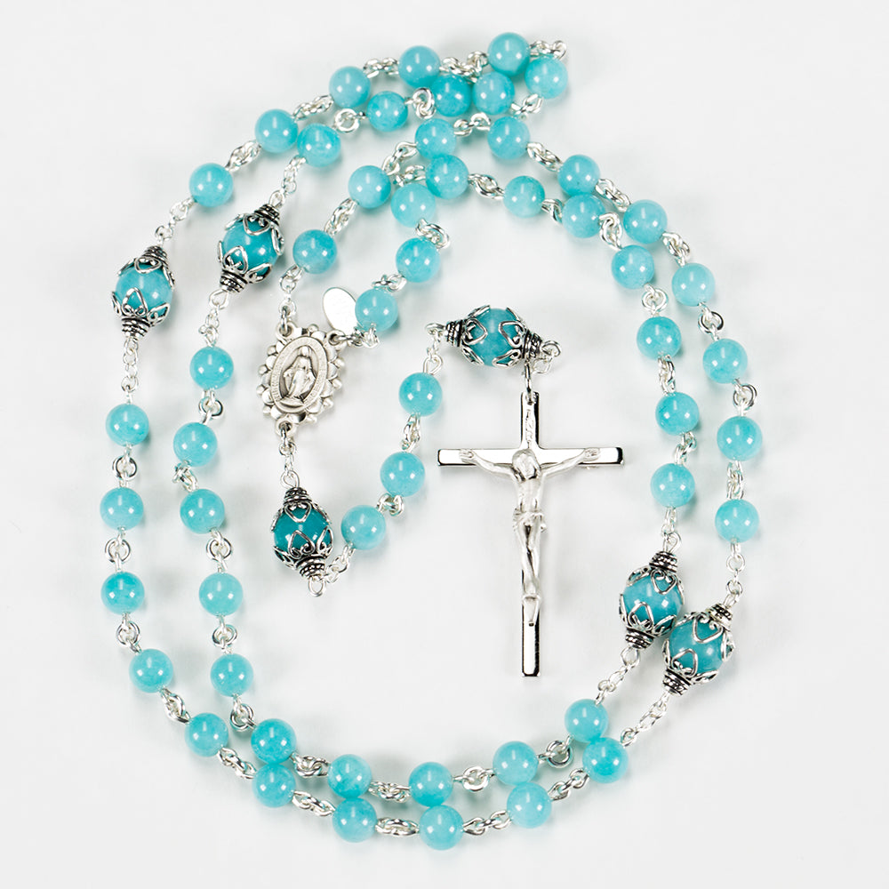 Catholic Rosary handmade with dainty, 6mm Amazonite Stones and Sterling Silver