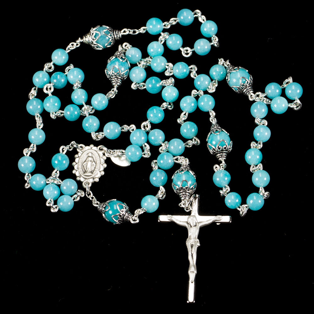 Catholic Rosary handmade with dainty, 6mm Amazonite Stones and Sterling Silver