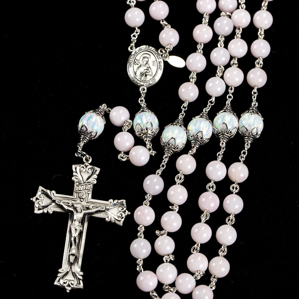 Catholic Women's Rosary Handmade with Pale Pink Opals and Manmade Opals