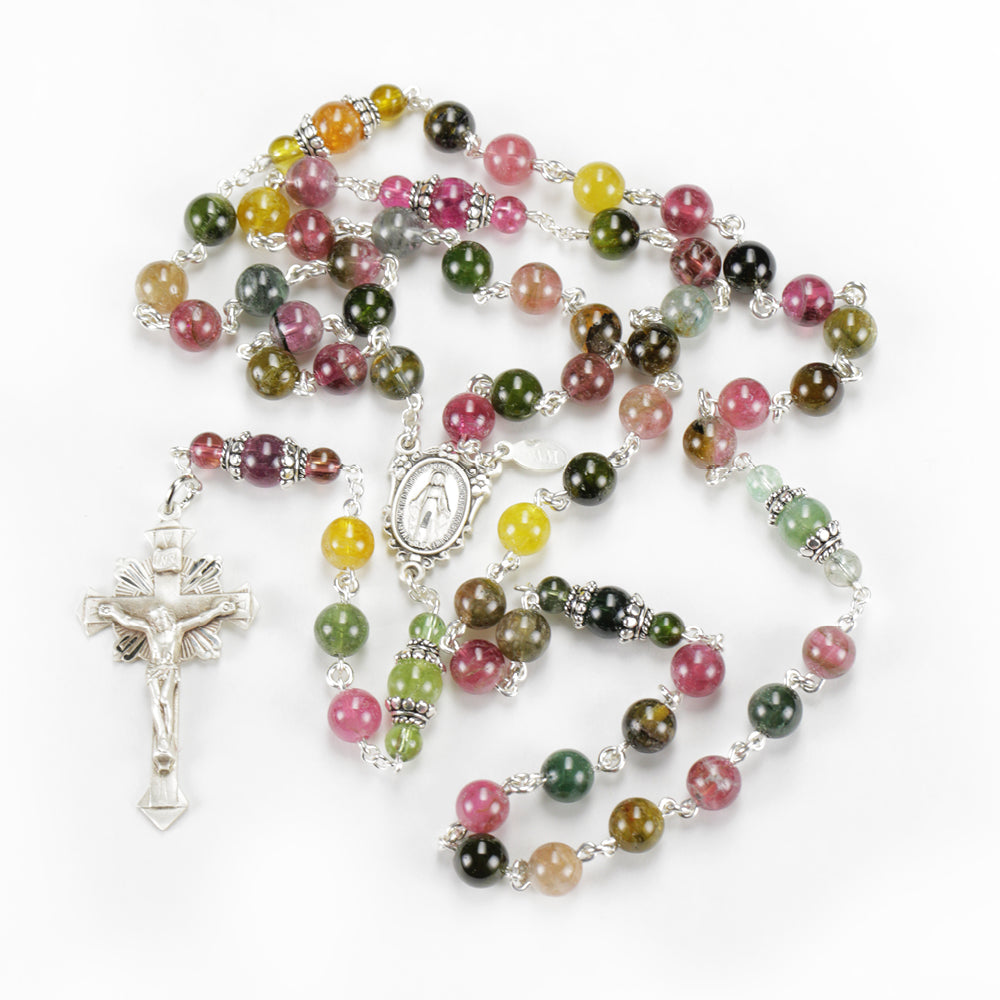 Catholic Women's Rosary Handmade with Tourmaline and Sterling Silver