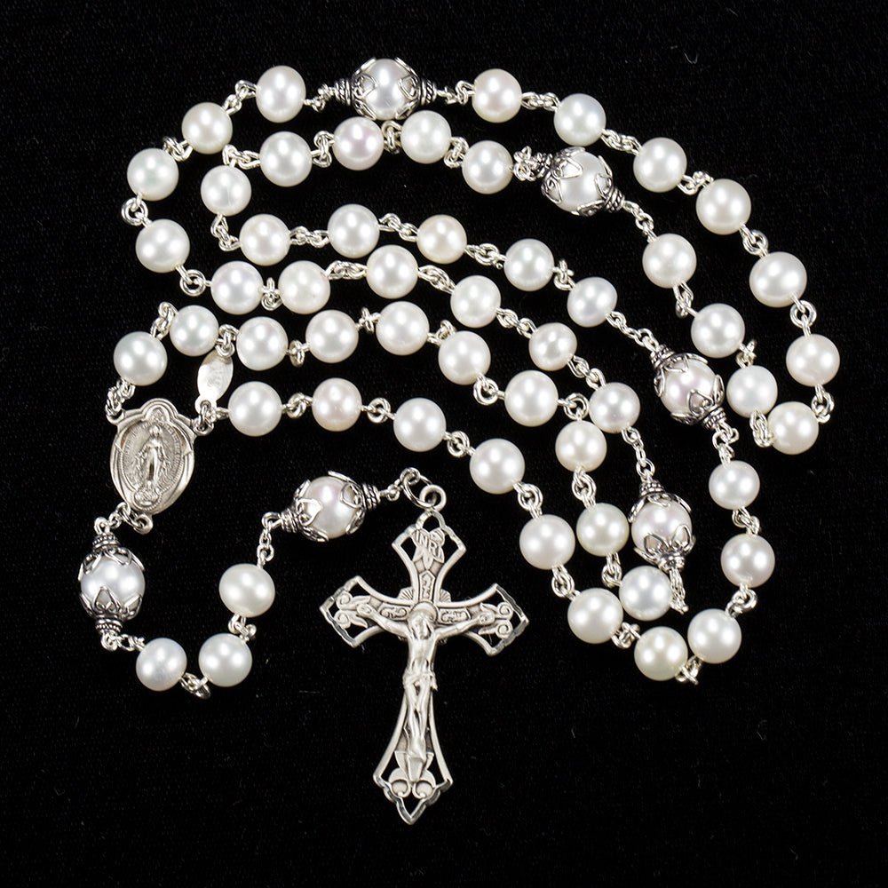 Catholic Women's Rosary Handmade with Freshwater Pearls