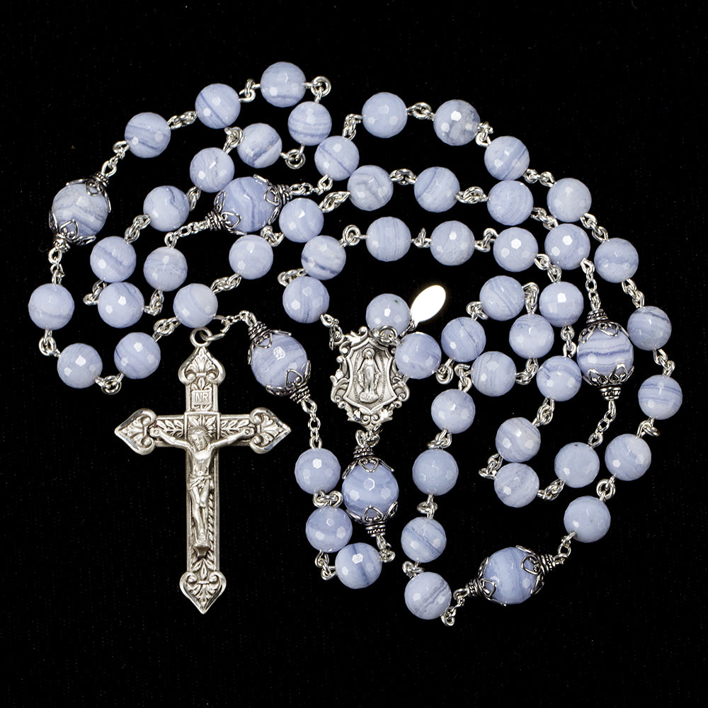 Catholic Womens Rosary Handmade with Blue Lace Agate Stones