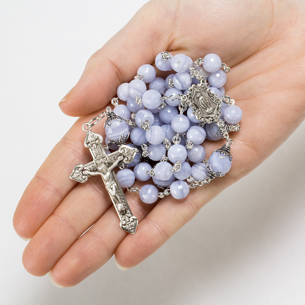 Catholic Womens Rosary Handmade with Blue Lace Agate Stones