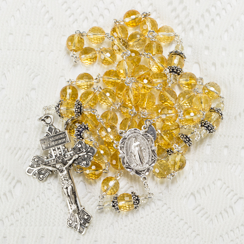 Catholic Rosary Handmade with Citrine, sterling silver and Pardon Crucifix