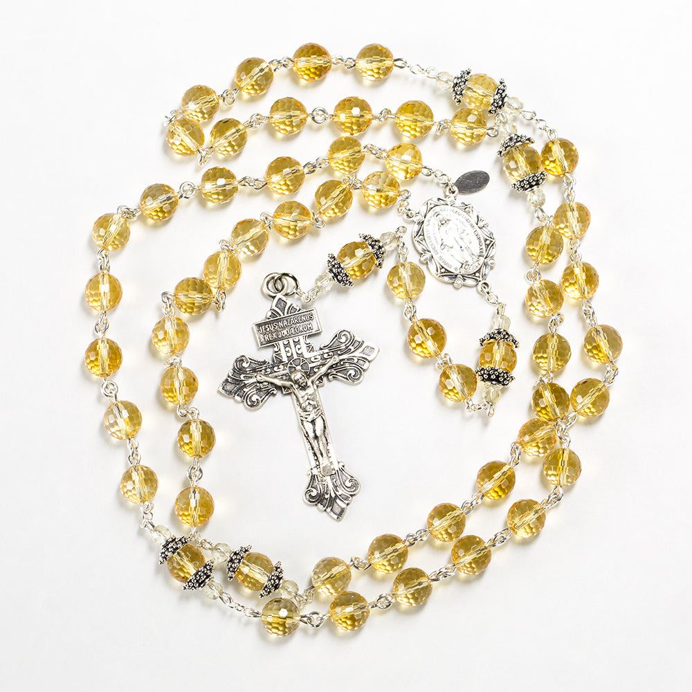 Catholic Rosary Handmade with Citrine, sterling silver and Pardon Crucifix