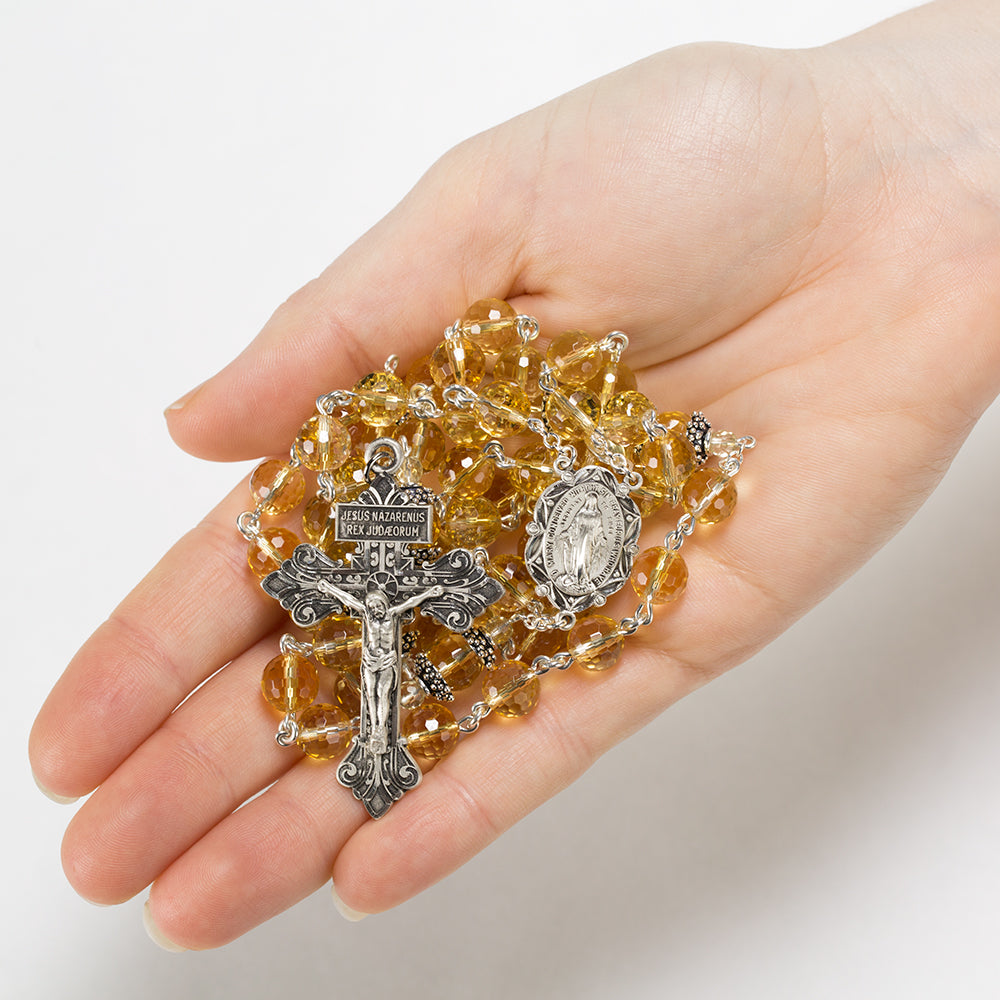 Catholic Rosary Handmade with Citrine, sterling silver and Pardon Crucifix