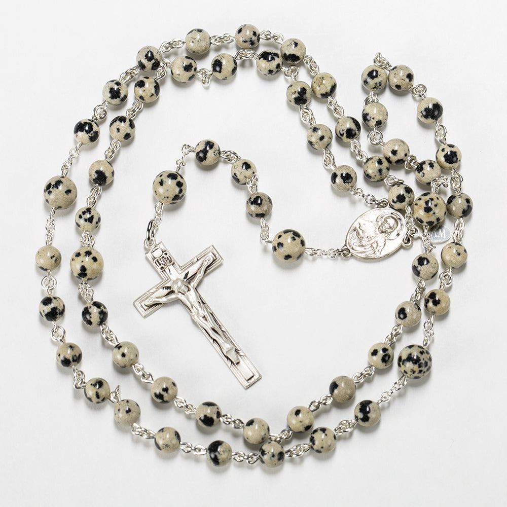 Handmade Catholic Rosary with Dalmatian Stone beads