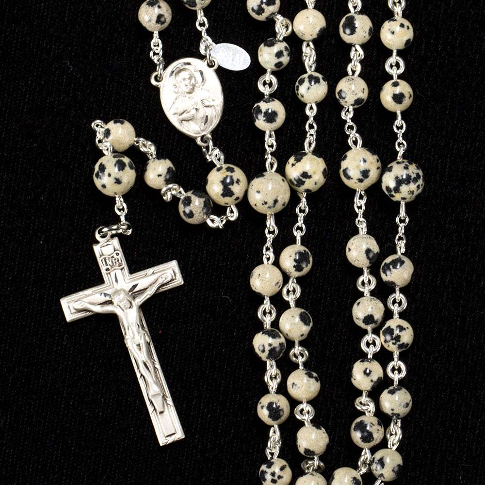 Handmade Catholic Rosary with Dalmatian Stone beads