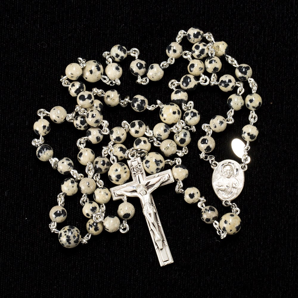 Handmade Catholic Rosary with Dalmatian Stone beads