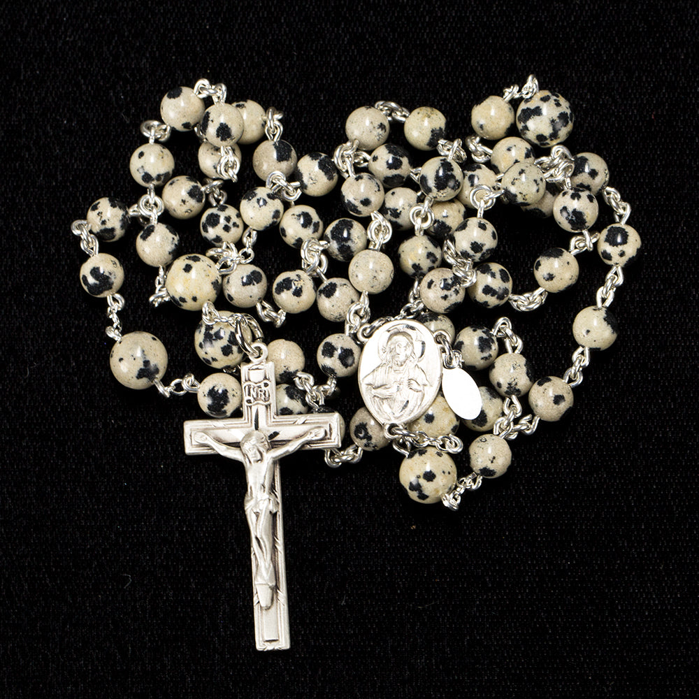 Handmade Catholic Rosary with Dalmatian Stone beads