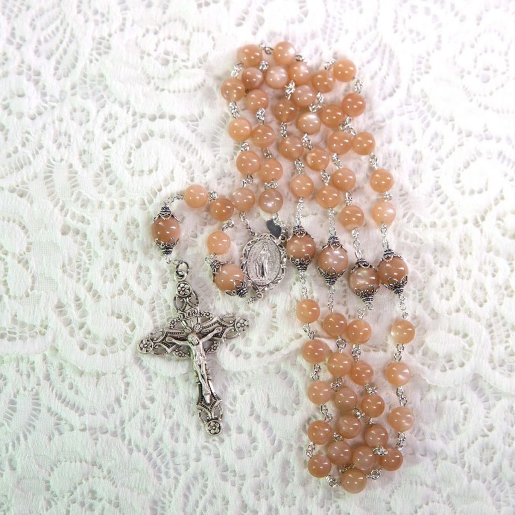 Peach Moonstone Rosary | Handmade Catholic Rosary