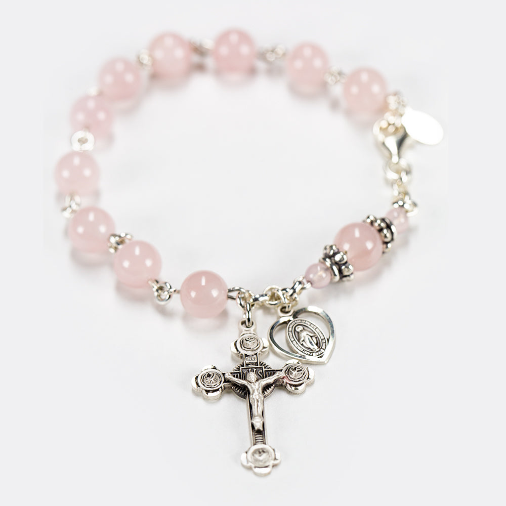 Madagascar Rose Quartz Bracelet Rosary for Catholic Women & Girls