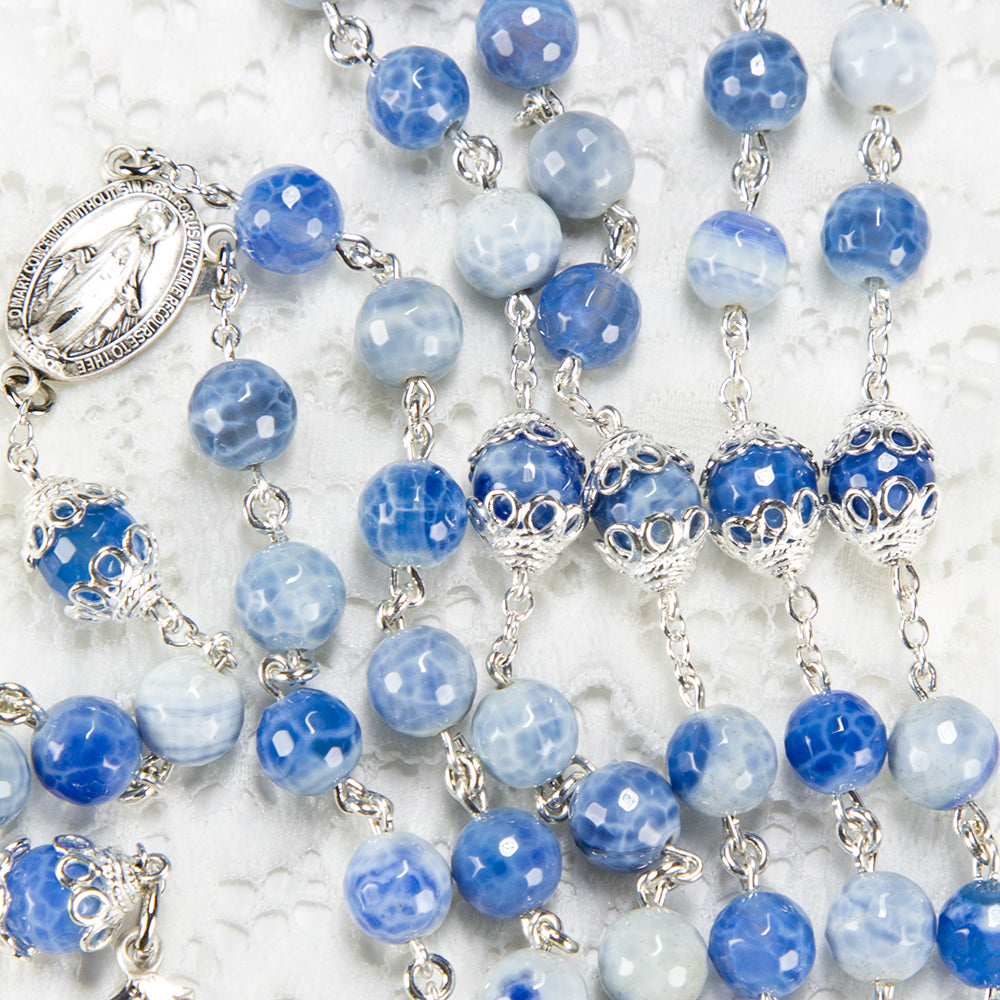 Crazy Blue Agate Rosary gift for Catholic Women