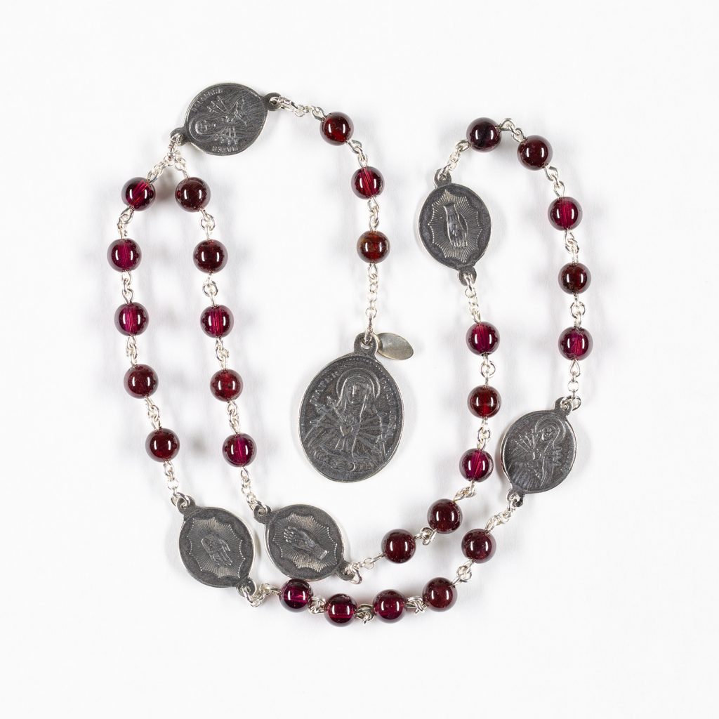 Chaplet of the 5 Wounds of Jesus | Precious Blood Garnets | Sterling Silver Samsara Medals