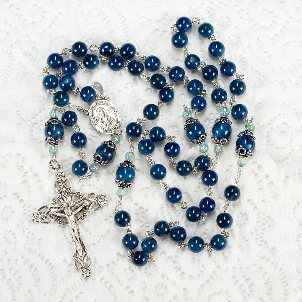 Blue Apatite Catholic Rosary - Handmade Heirloom Gift for Women