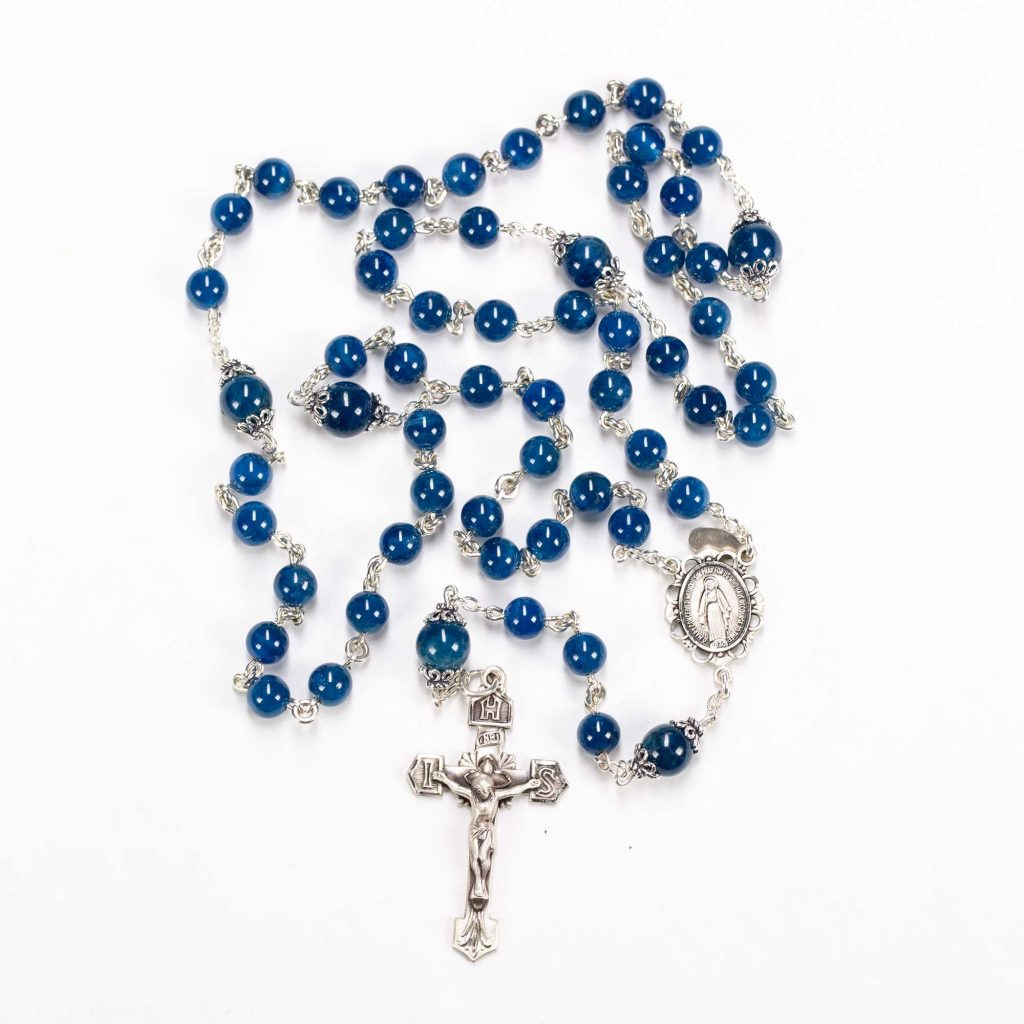 Blue Apatite Catholic Rosary - Handmade, Heirloom Gift