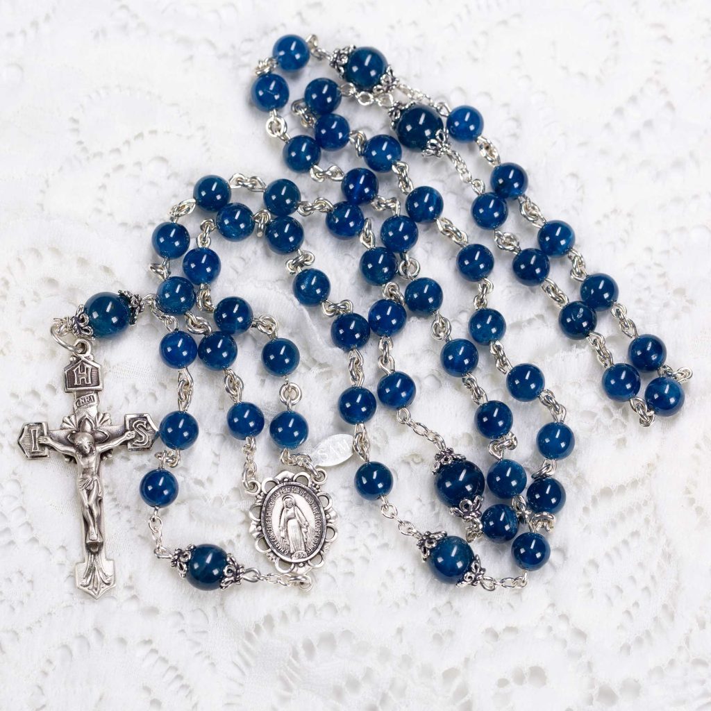 Blue Apatite Catholic Rosary - Handmade, Heirloom Gift