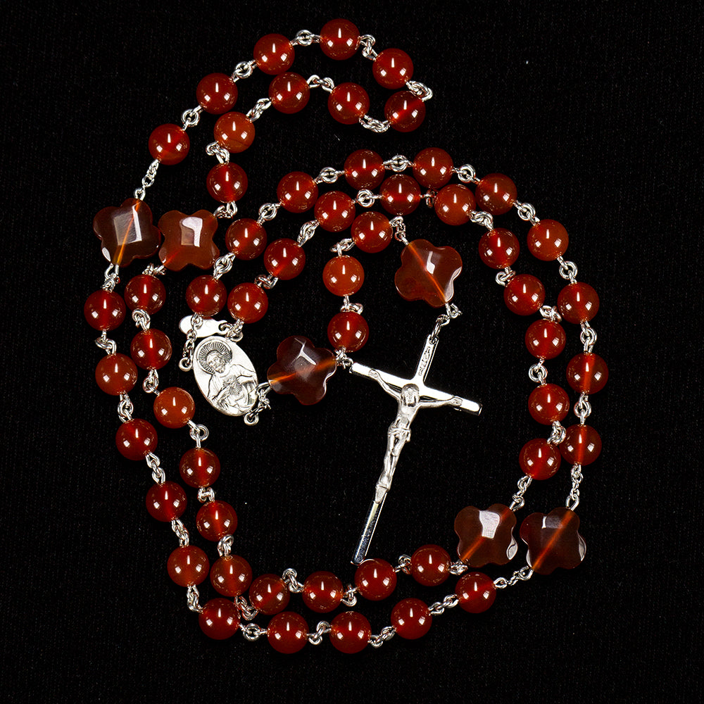Red Carnelian Gemstone Rosary - Handmade with Sterling Silver