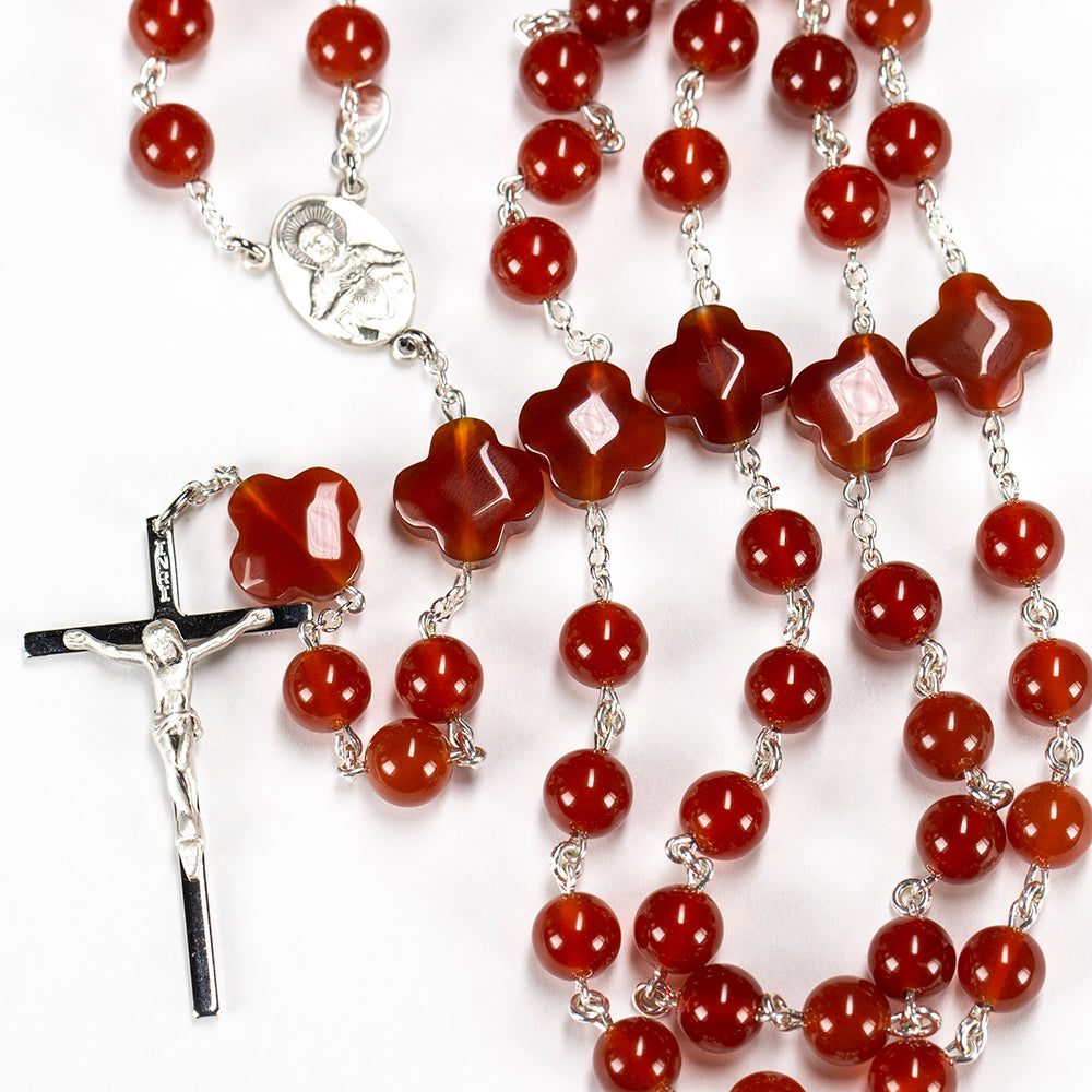 Red Carnelian Gemstone Rosary - Handmade with Sterling Silver