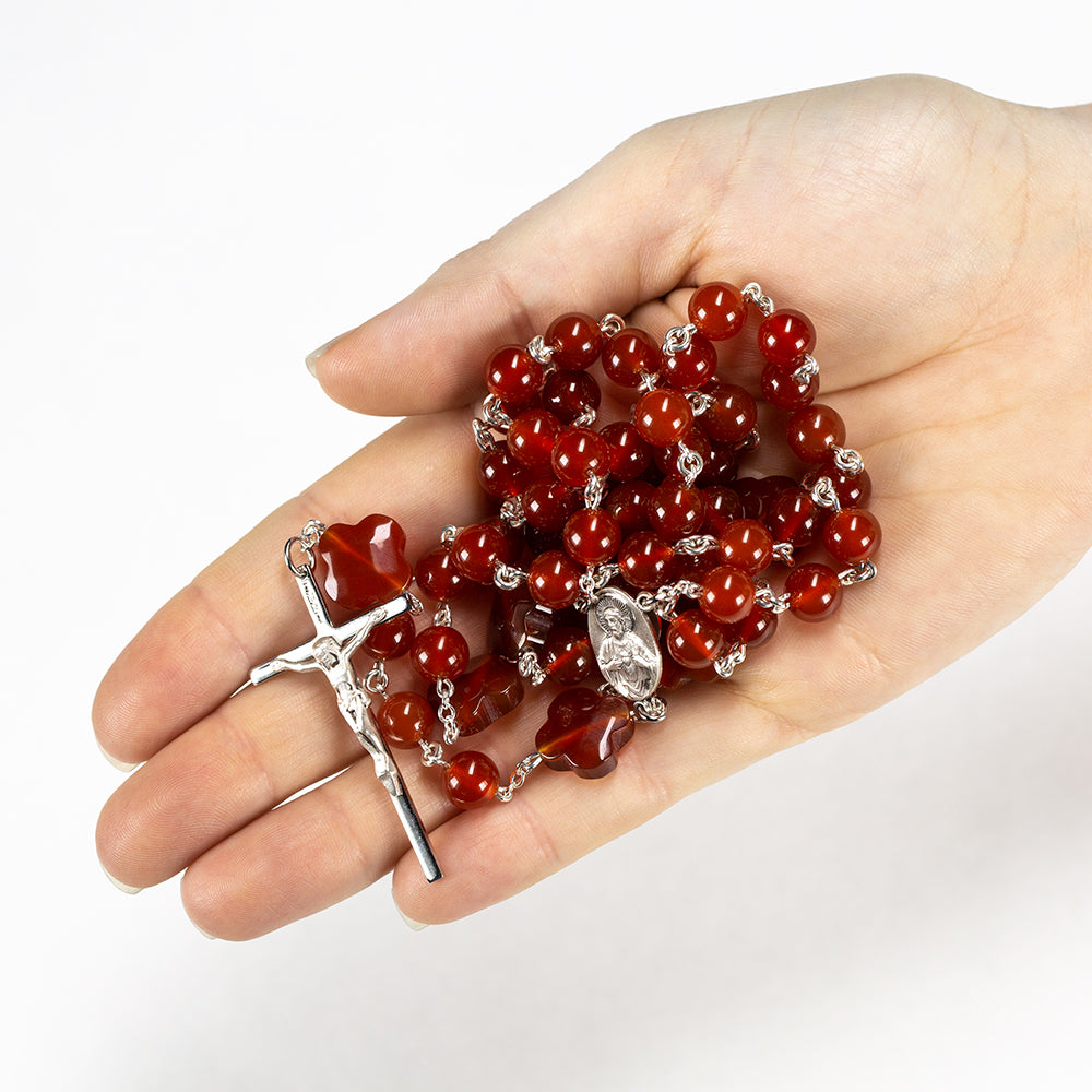 Red Carnelian Gemstone Rosary - Handmade with Sterling Silver